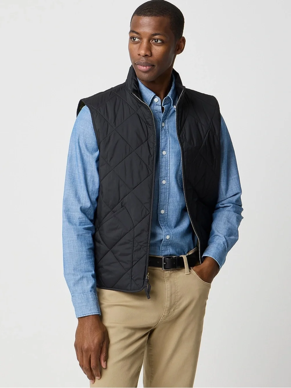 J. Crew Walker Quilted Reversible Vest in Black with Tan Lining